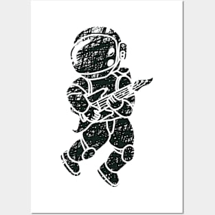 an astronaut playing guitar for icon or logo Posters and Art